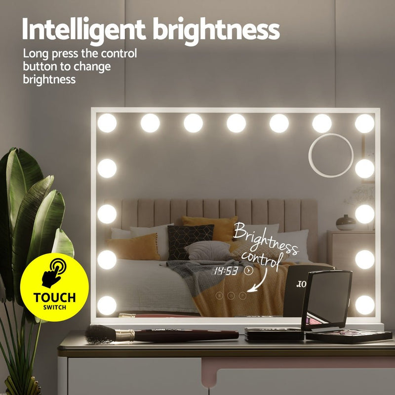 Makeup Mirror Hollywood 58x45cm 15 LED Time - Health & Beauty > Makeup Mirrors - Rivercity House & Home Co. (ABN 18 642 972 209) - Affordable Modern Furniture Australia