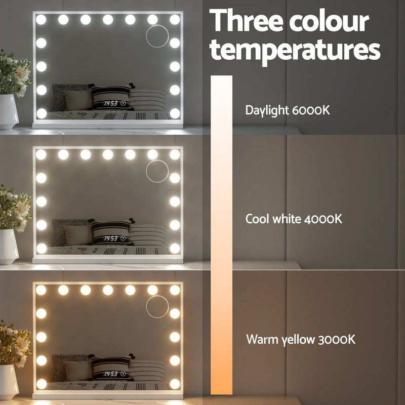 Makeup Mirror Hollywood 58x45cm 15 LED Time - Health & Beauty > Makeup Mirrors - Rivercity House & Home Co. (ABN 18 642 972 209) - Affordable Modern Furniture Australia