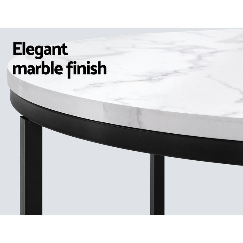Marble Effect Coffee Table Black Frame 70X70 CM - Rivercity House & Home Co. (ABN 18 642 972 209) - Affordable Modern Furniture Australia