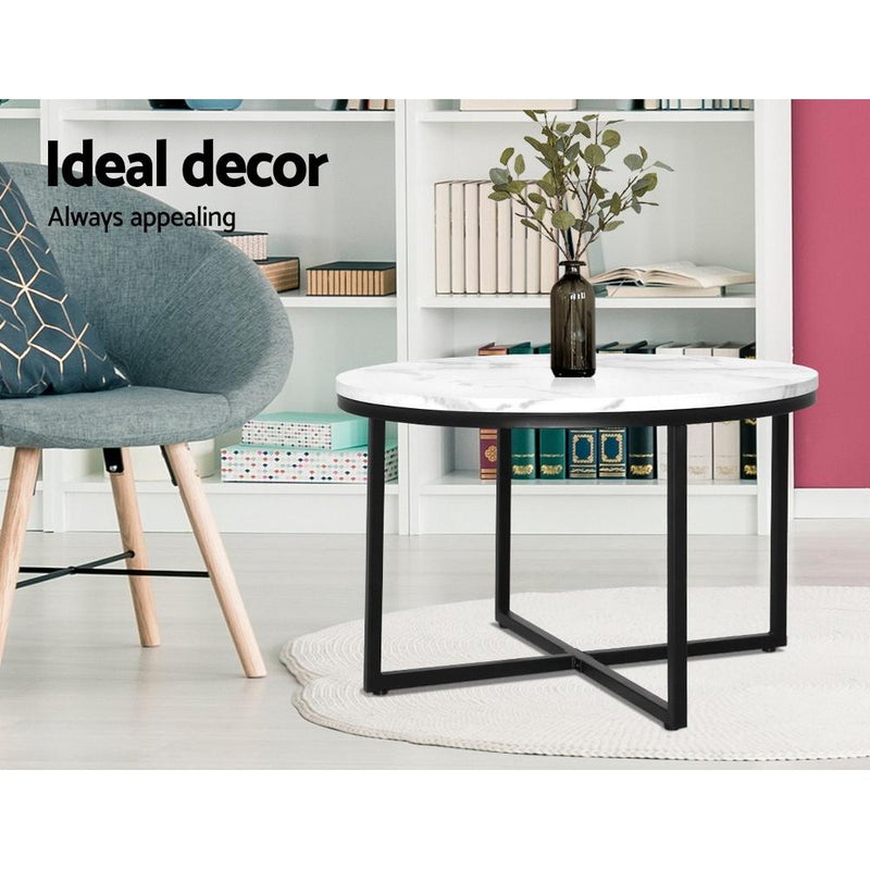 Marble Effect Coffee Table Black Frame 70X70 CM - Rivercity House & Home Co. (ABN 18 642 972 209) - Affordable Modern Furniture Australia