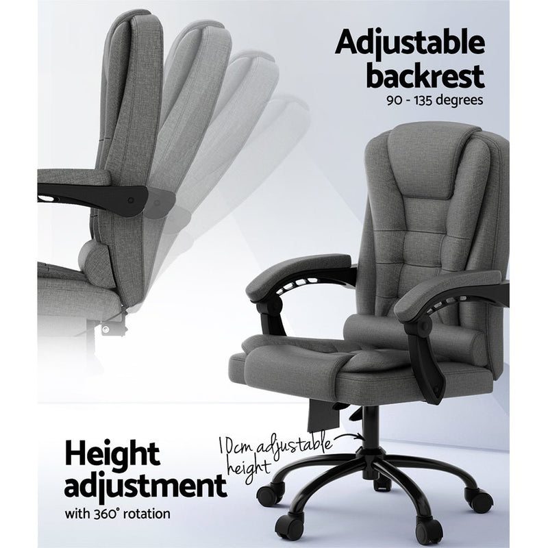 Massage Office Chair Executive Computer Chairs Fabric Recline Grey - Health & Beauty > Massage - Rivercity House & Home Co. (ABN 18 642 972 209)