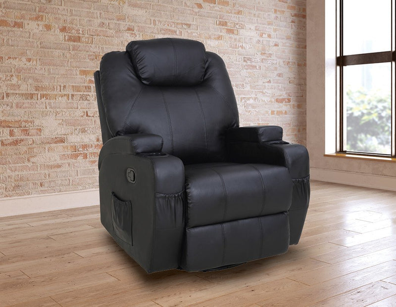 Massage Sofa Chair Recliner 360 Degree Swivel PU Leather Lounge 8 Point Heated - Rivercity House & Home Co. (ABN 18 642 972 209) - Affordable Modern Furniture Australia