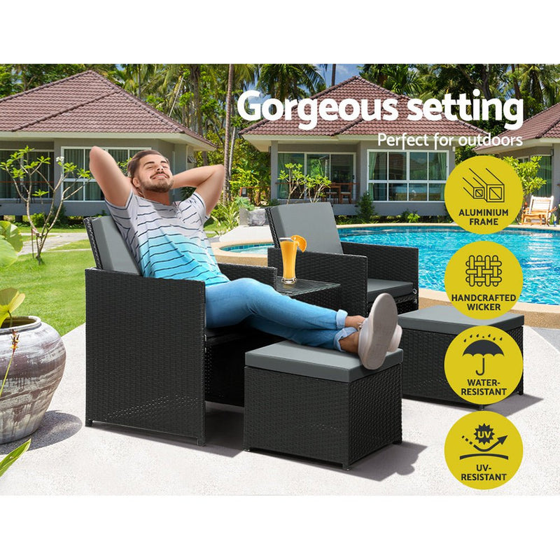 Matilda Multifunction 5 Piece Outdoor Set - Black - Furniture > Outdoor - Rivercity House & Home Co. (ABN 18 642 972 209) - Affordable Modern Furniture Australia