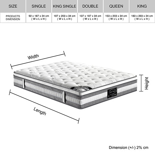 Leather Comfort Euro Top Queen Size Pocket Spring Mattress 34cm Thick - Furniture > Mattresses - Rivercity House & Home Co. (ABN 18 642 972 209) - Affordable Modern Furniture Australia