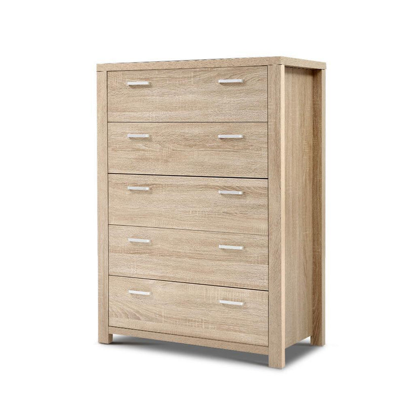 Maxi 5-drawer Tallboy Oak - Rivercity House & Home Co. (ABN 18 642 972 209) - Affordable Modern Furniture Australia