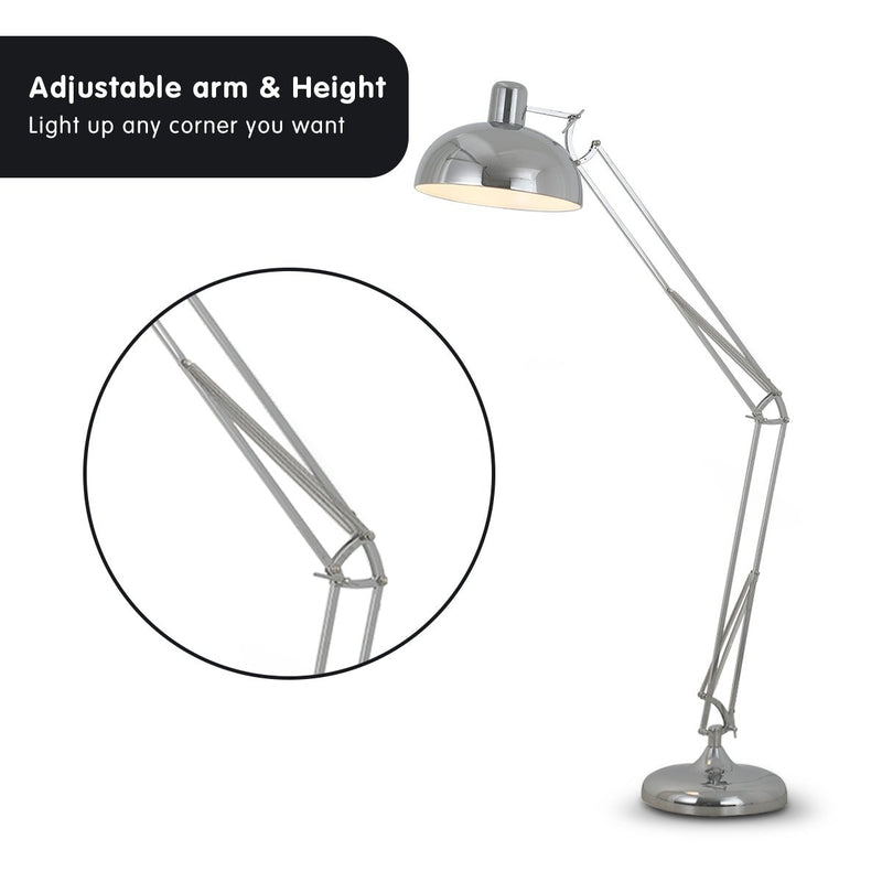 Metal Architect Floor Lamp Shade Adjustable Height - Chrome - Home & Garden > Lighting - Rivercity House & Home Co. (ABN 18 642 972 209) - Affordable Modern Furniture Australia