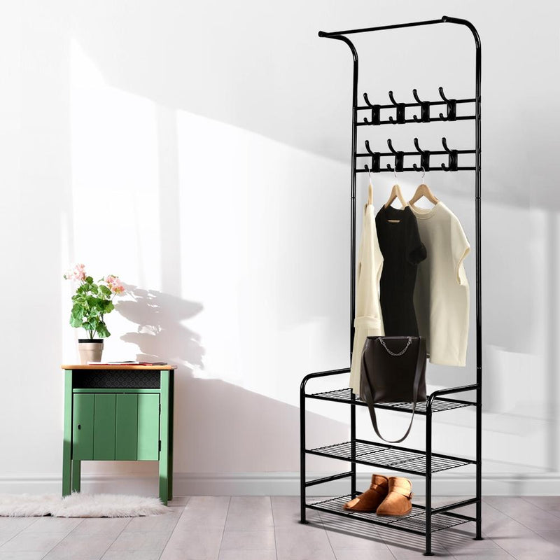 Metal Clothes Rack with Shoe Storage (Black) - Rivercity House & Home Co. (ABN 18 642 972 209) - Affordable Modern Furniture Australia