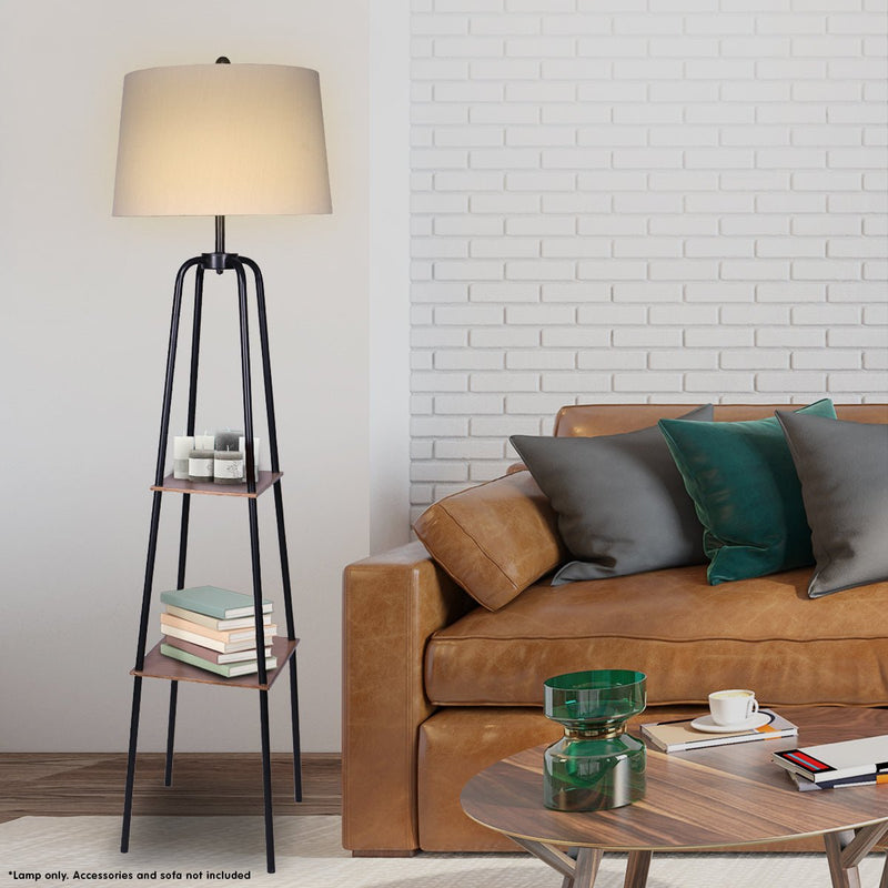 Metal Etagere Floor Lamp Shade Metal Shelf in Wood Finish - Home & Garden > Lighting - Rivercity House & Home Co. (ABN 18 642 972 209) - Affordable Modern Furniture Australia