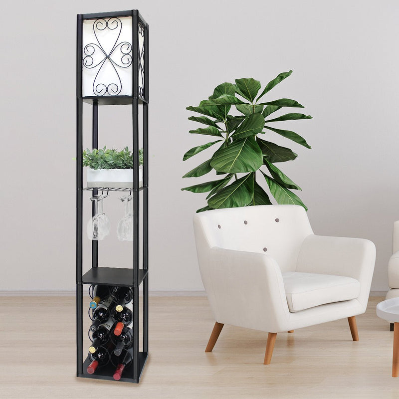 Metal Etagere Floor Lamp with Wine Holder Shelf - Home & Garden > Lighting - Rivercity House & Home Co. (ABN 18 642 972 209) - Affordable Modern Furniture Australia