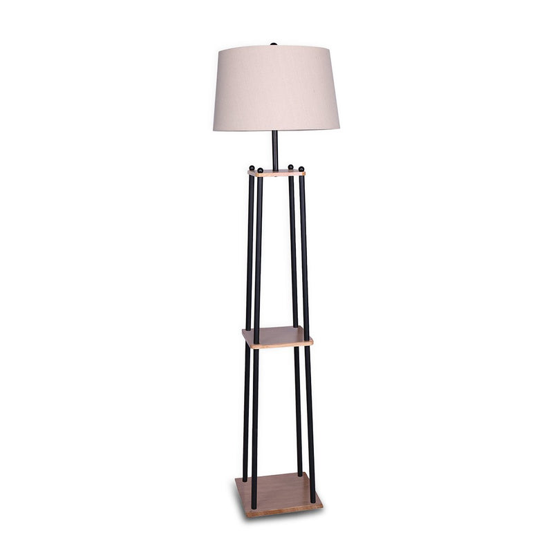 Metal Etagere Floor Lamp Wood shelf Cream Fabric Shade - Home & Garden > Lighting - Rivercity House & Home Co. (ABN 18 642 972 209) - Affordable Modern Furniture Australia
