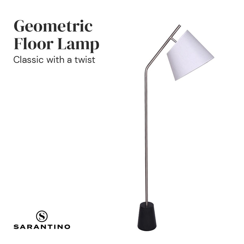 Metal Floor Lamp Nickel Finish with Black Marble Base - Home & Garden > Lighting - Rivercity House & Home Co. (ABN 18 642 972 209) - Affordable Modern Furniture Australia