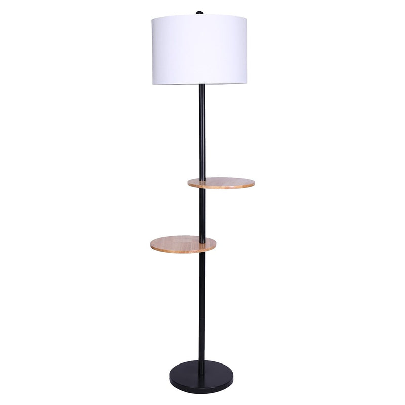Metal Floor Lamp Shade with Black Post in Round Wood Shelves - Home & Garden > Lighting - Rivercity House & Home Co. (ABN 18 642 972 209) - Affordable Modern Furniture Australia