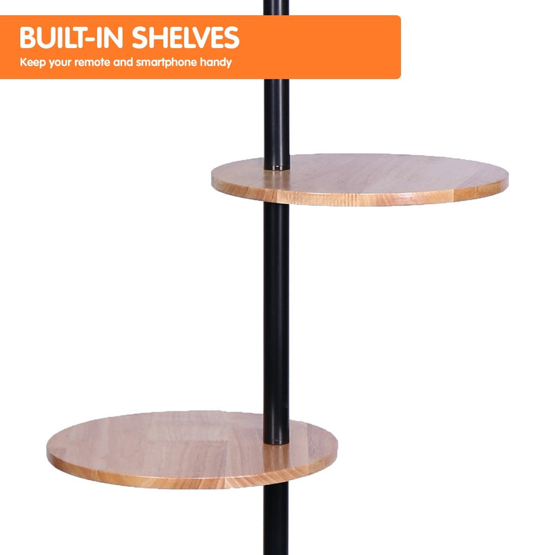 Metal Floor Lamp Shade with Black Post in Round Wood Shelves - Home & Garden > Lighting - Rivercity House & Home Co. (ABN 18 642 972 209) - Affordable Modern Furniture Australia