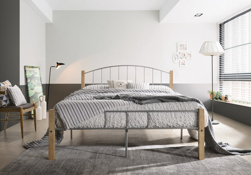Metal Queen Bed Frame Natural + Silver - Furniture > Bedroom - Rivercity House & Home Co. (ABN 18 642 972 209) - Affordable Modern Furniture Australia