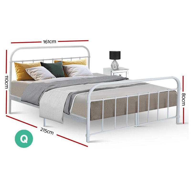Metal Queen Bed Frame White - Furniture > Bedroom - Rivercity House & Home Co. (ABN 18 642 972 209) - Affordable Modern Furniture Australia