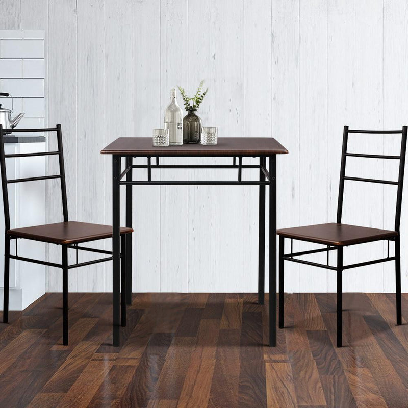 Metal Table and Chairs - Walnut & Black - Rivercity House & Home Co. (ABN 18 642 972 209) - Affordable Modern Furniture Australia