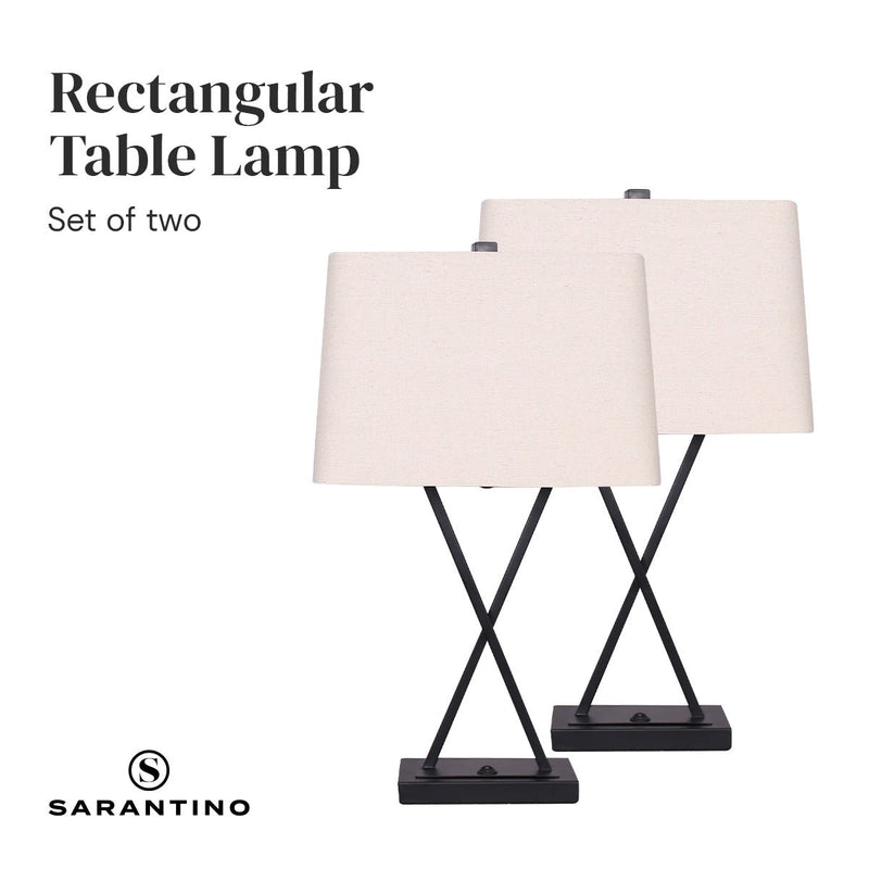 Metal Table Lamp Pair Rectangular Shade X Stand - Home & Garden > Lighting - Rivercity House & Home Co. (ABN 18 642 972 209) - Affordable Modern Furniture Australia