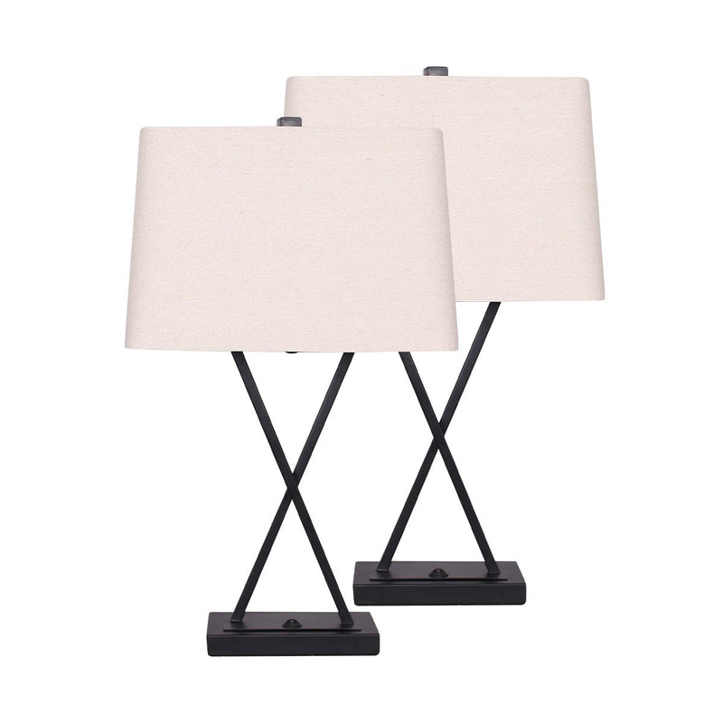 Metal Table Lamp Pair Rectangular Shade X Stand - Home & Garden > Lighting - Rivercity House & Home Co. (ABN 18 642 972 209) - Affordable Modern Furniture Australia