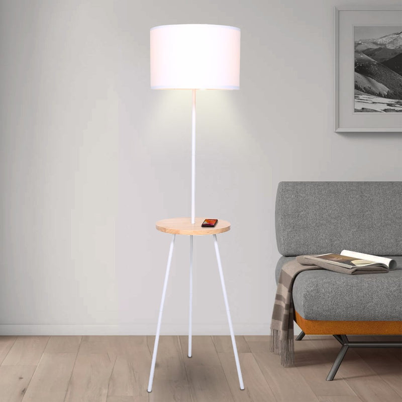 Metal Tripod Floor Lamp Shade with Wooden Table Shelf - Home & Garden > Lighting - Rivercity House & Home Co. (ABN 18 642 972 209) - Affordable Modern Furniture Australia