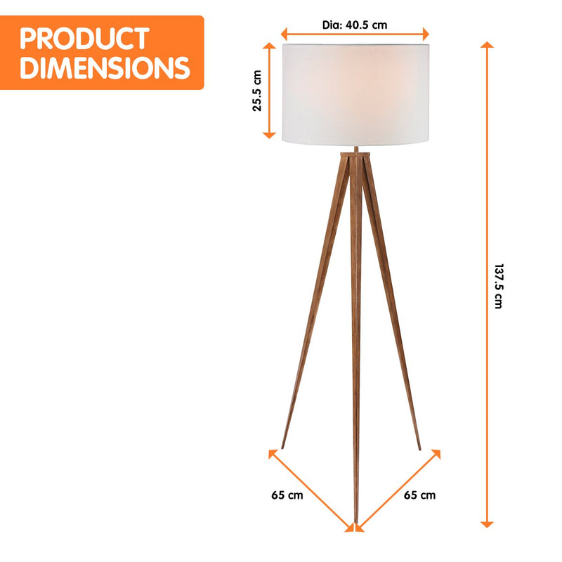 Metal Tripod Floor Spot Lamp Shade Drum in Wooden Finish - Home & Garden > Lighting - Rivercity House & Home Co. (ABN 18 642 972 209) - Affordable Modern Furniture Australia