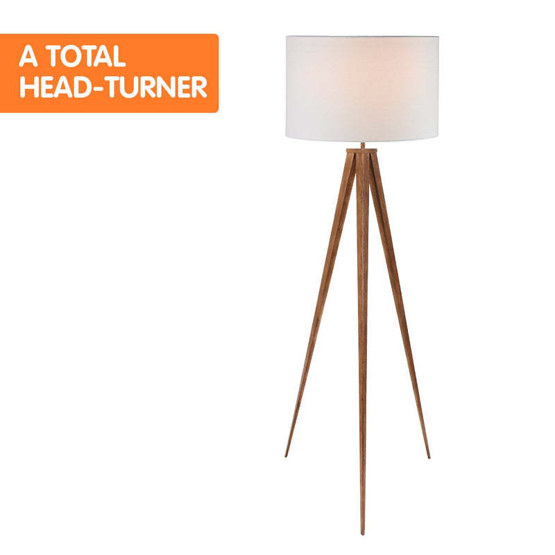 Metal Tripod Floor Spot Lamp Shade Drum in Wooden Finish - Home & Garden > Lighting - Rivercity House & Home Co. (ABN 18 642 972 209) - Affordable Modern Furniture Australia