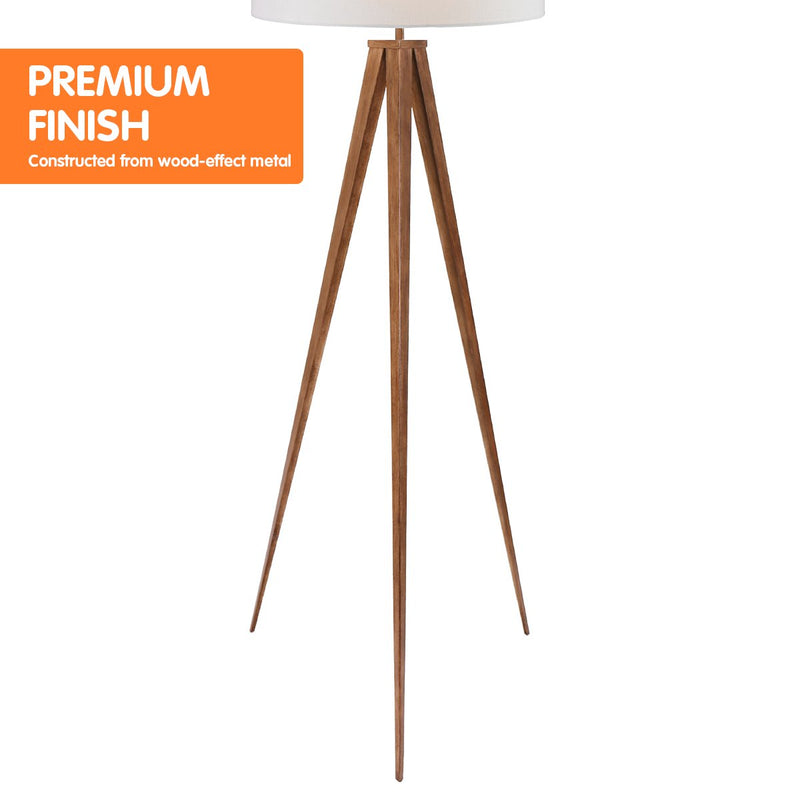 Metal Tripod Floor Spot Lamp Shade Drum in Wooden Finish - Home & Garden > Lighting - Rivercity House & Home Co. (ABN 18 642 972 209) - Affordable Modern Furniture Australia