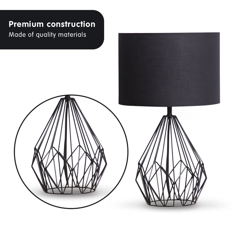 Metal Wire Table Lamp in Black Finish With Black Drum Shade - Home & Garden > Lighting - Rivercity House & Home Co. (ABN 18 642 972 209) - Affordable Modern Furniture Australia