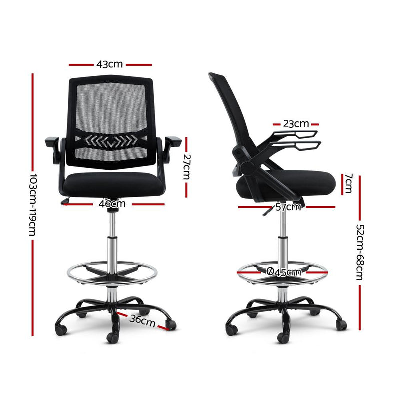 Mid Back Mesh Drafting Chair (Black) - Rivercity House & Home Co. (ABN 18 642 972 209) - Affordable Modern Furniture Australia