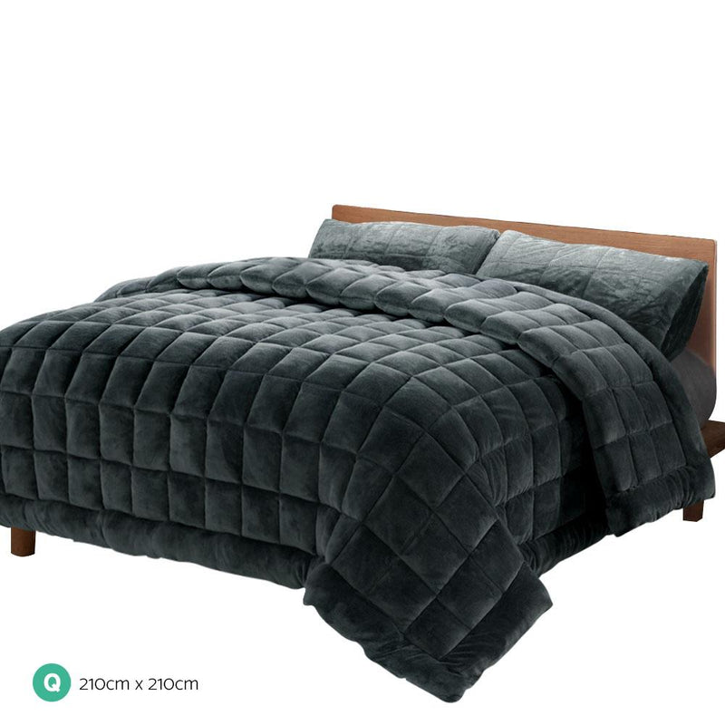 Mink Quilt Comforter Throw Blanket Doona Charcoal Queen - Rivercity House & Home Co. (ABN 18 642 972 209) - Affordable Modern Furniture Australia