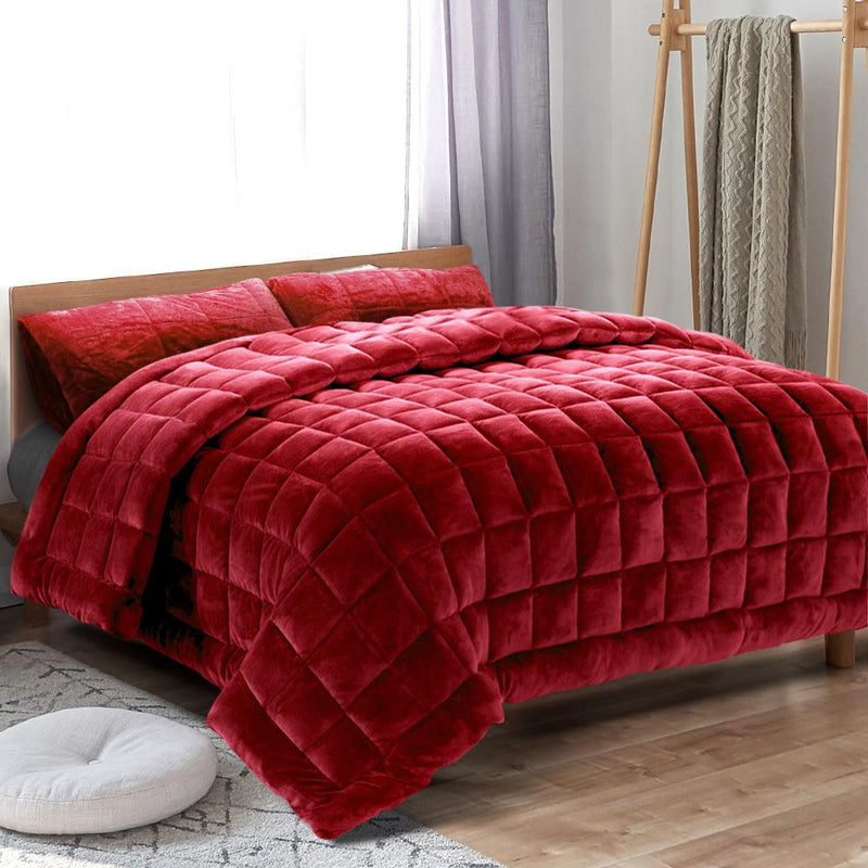 Mink Quilt Comforter Throw Blanket Winter Burgundy Queen - Rivercity House & Home Co. (ABN 18 642 972 209) - Affordable Modern Furniture Australia