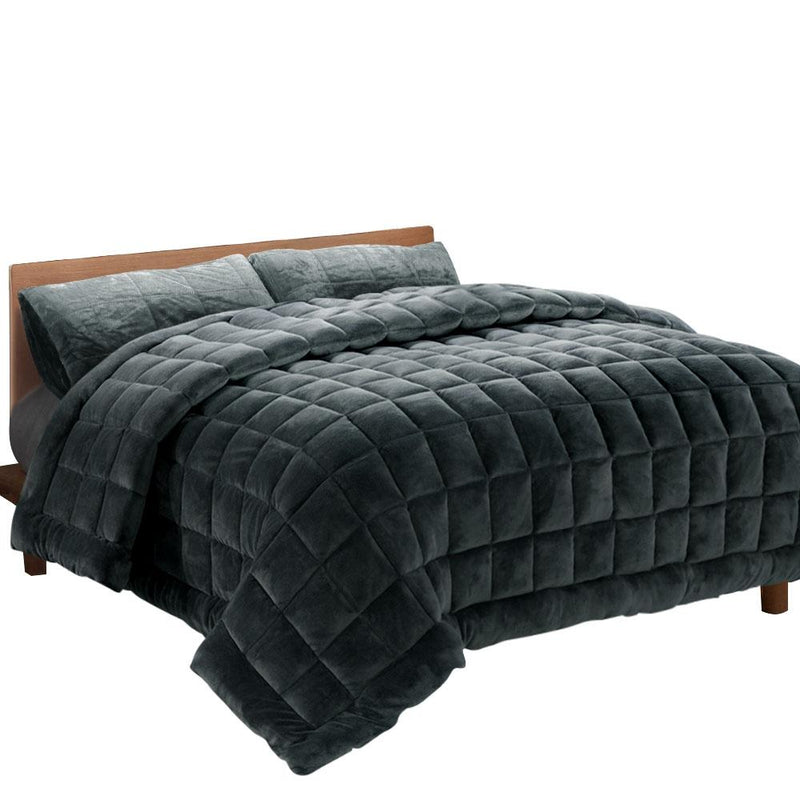 Mink Quilt Fleece Throw Blanket Comforter Charcoal King - Rivercity House & Home Co. (ABN 18 642 972 209) - Affordable Modern Furniture Australia