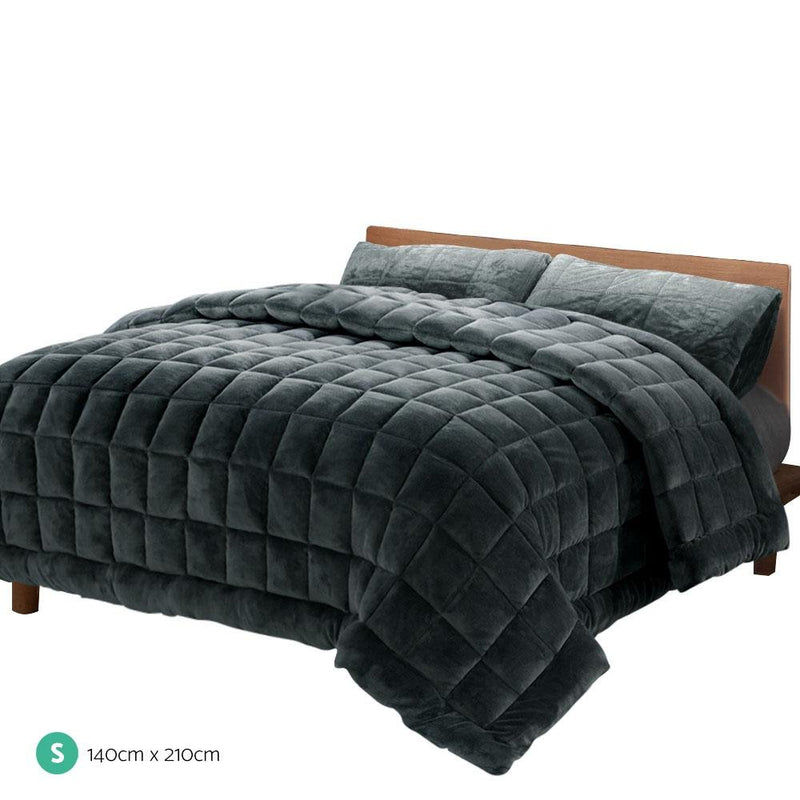 Mink Quilt Fleece Throw Blanket Comforter Duvet Charcoal Single - Rivercity House & Home Co. (ABN 18 642 972 209) - Affordable Modern Furniture Australia