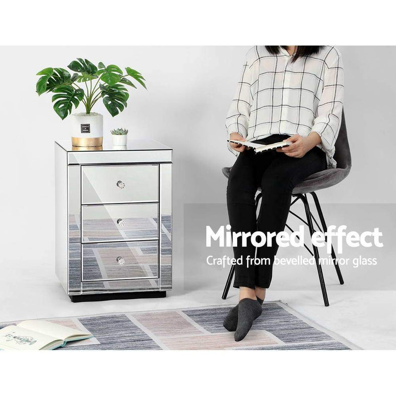 Mirrored Bedside Table Drawers Furniture Mirror Glass Presia Silver - Furniture > Bedroom - Rivercity House & Home Co. (ABN 18 642 972 209) - Affordable Modern Furniture Australia