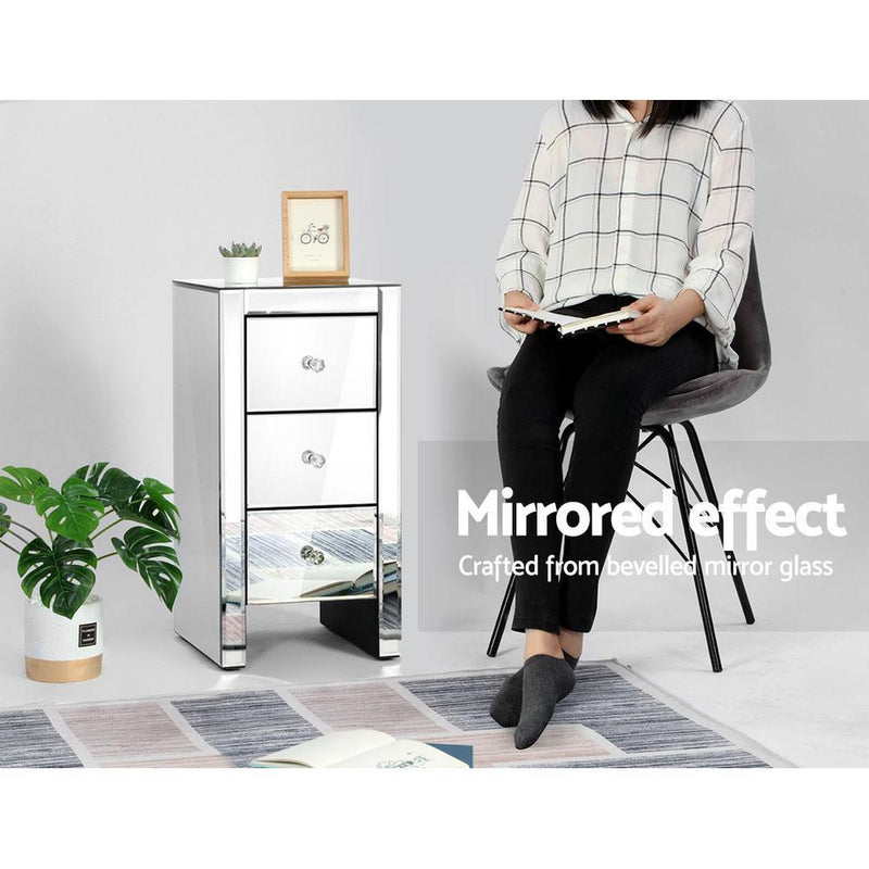Mirrored Bedside table Drawers Furniture Mirror Glass Quenn Silver - Rivercity House & Home Co. (ABN 18 642 972 209) - Affordable Modern Furniture Australia