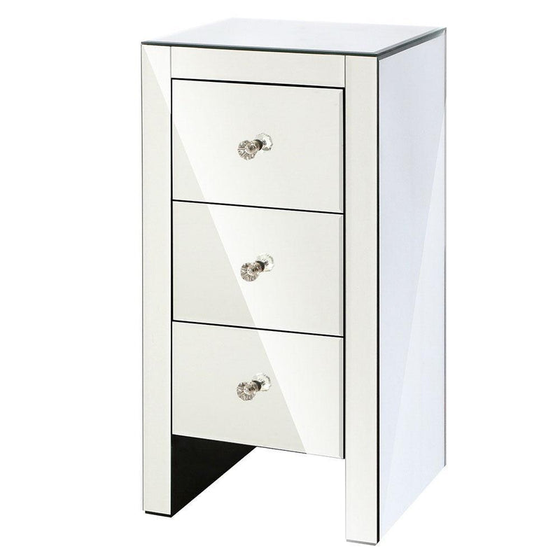 Mirrored Bedside table Drawers Furniture Mirror Glass Quenn Silver - Rivercity House & Home Co. (ABN 18 642 972 209) - Affordable Modern Furniture Australia
