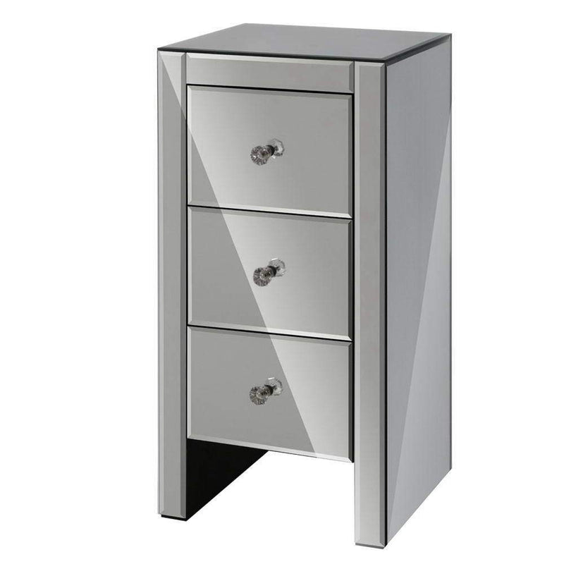Mirrored Bedside Tables Drawers Crystal Chest Nightstand Glass Grey - Furniture > Bedroom - Rivercity House And Home Co.