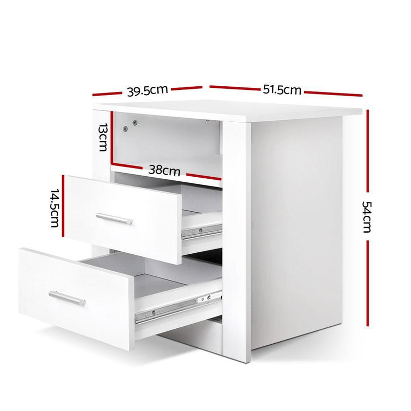 Modern Bedside Table With 2 Drawers White - Rivercity House & Home Co. (ABN 18 642 972 209) - Affordable Modern Furniture Australia