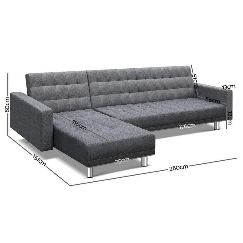 Modular Fabric Sofa Bed (Grey) - Furniture > Sofas - Rivercity House & Home Co. (ABN 18 642 972 209) - Affordable Modern Furniture Australia