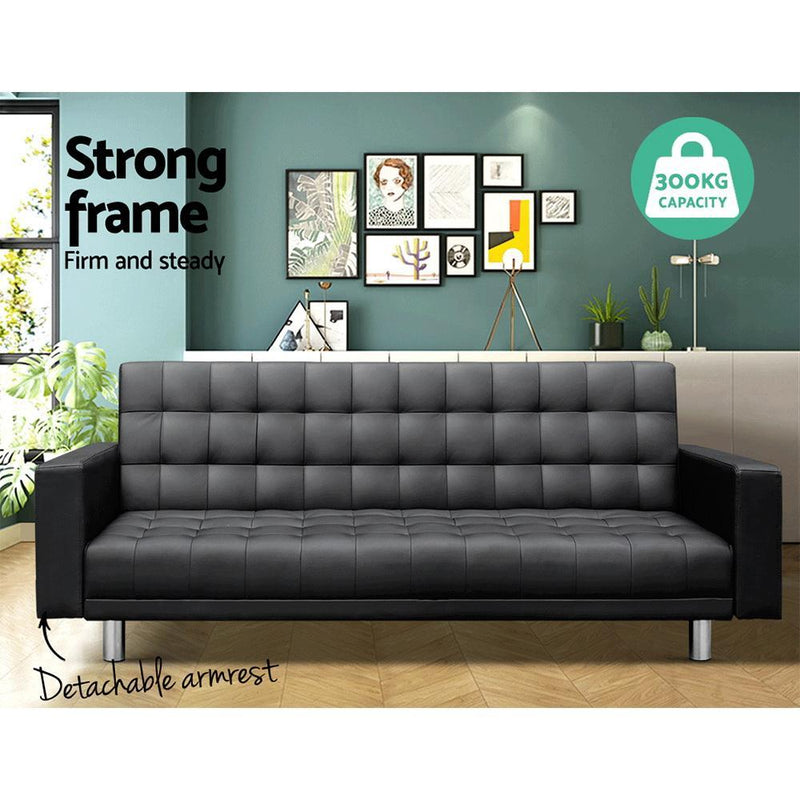 Modular PU Leather Sofa Bed (Black) - Furniture > Sofas - Rivercity House & Home Co. (ABN 18 642 972 209) - Affordable Modern Furniture Australia