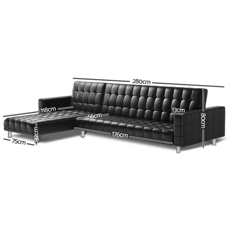 Modular PU Leather Sofa Bed (Black) - Furniture > Sofas - Rivercity House & Home Co. (ABN 18 642 972 209) - Affordable Modern Furniture Australia