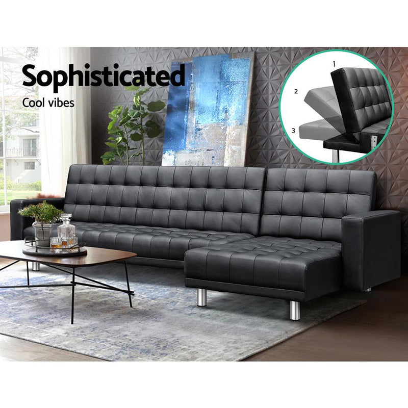 Modular PU Leather Sofa Bed (Black) - Furniture > Sofas - Rivercity House & Home Co. (ABN 18 642 972 209) - Affordable Modern Furniture Australia