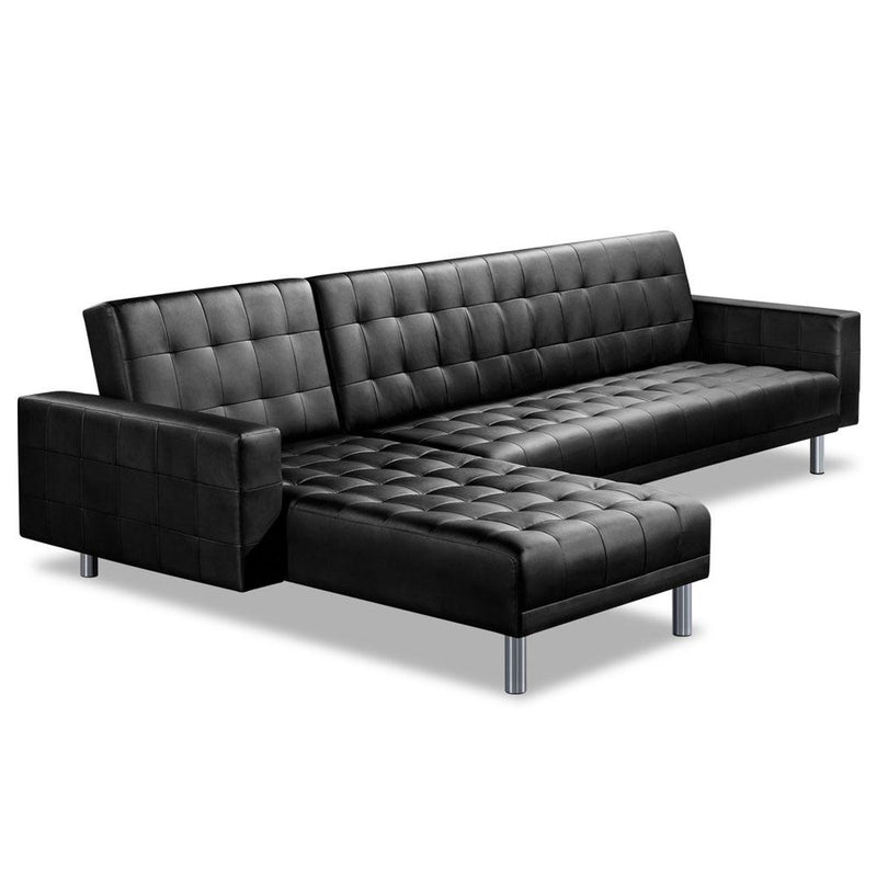 Modular PU Leather Sofa Bed (Black) - Furniture > Sofas - Rivercity House & Home Co. (ABN 18 642 972 209) - Affordable Modern Furniture Australia