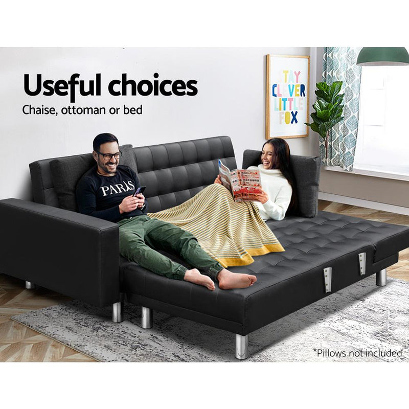 Modular PU Leather Sofa Bed (Black) - Furniture > Sofas - Rivercity House & Home Co. (ABN 18 642 972 209) - Affordable Modern Furniture Australia