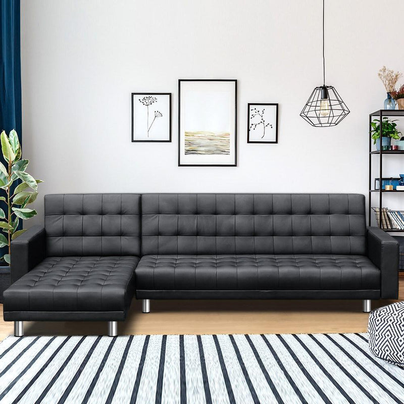 Modular PU Leather Sofa Bed (Black) - Furniture > Sofas - Rivercity House & Home Co. (ABN 18 642 972 209) - Affordable Modern Furniture Australia