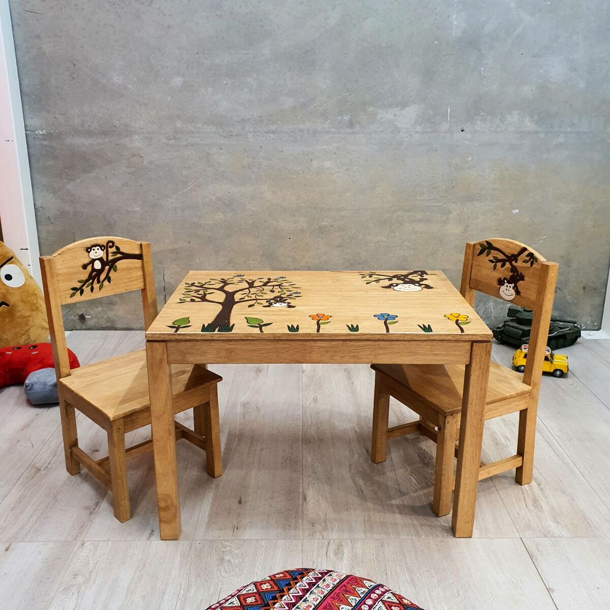 Monkey Land Kids Wooden Table and Chairs Set - Furniture > Bar Stools & Chairs - Rivercity House & Home Co. (ABN 18 642 972 209) - Affordable Modern Furniture Australia