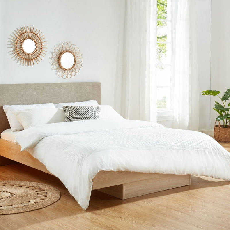 Natural Oak Wood Floating Bed Frame King - Rivercity House & Home Co. (ABN 18 642 972 209) - Affordable Modern Furniture Australia
