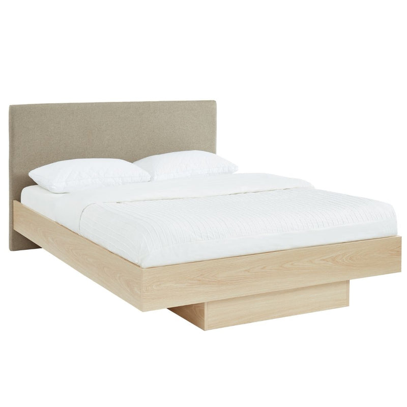 Natural Oak Wood Floating Bed Frame King - Rivercity House & Home Co. (ABN 18 642 972 209) - Affordable Modern Furniture Australia