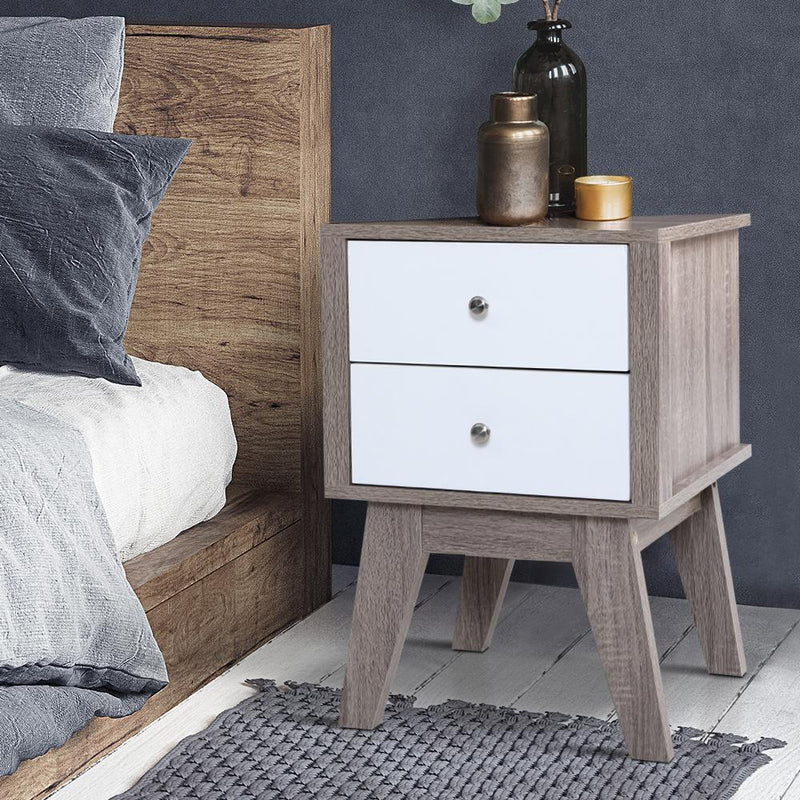 Nordic Style Bedside Table Natural Dark Woodgrain - Furniture > Bedroom - Rivercity House & Home Co. (ABN 18 642 972 209) - Affordable Modern Furniture Australia