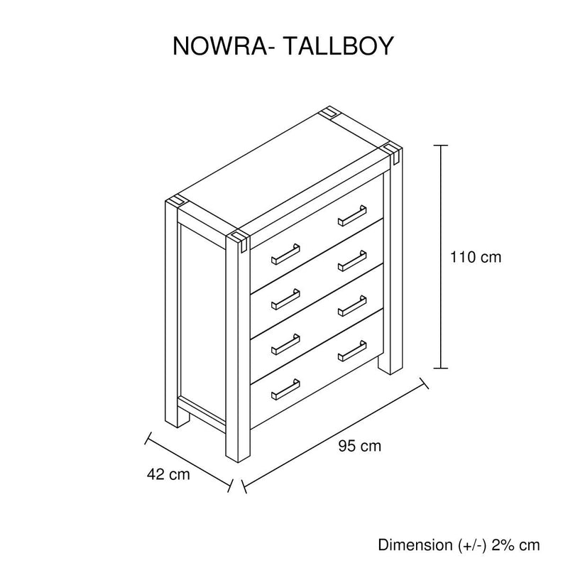 Nowra 4 Drawer Tallboy - Rivercity House & Home Co. (ABN 18 642 972 209) - Affordable Modern Furniture Australia