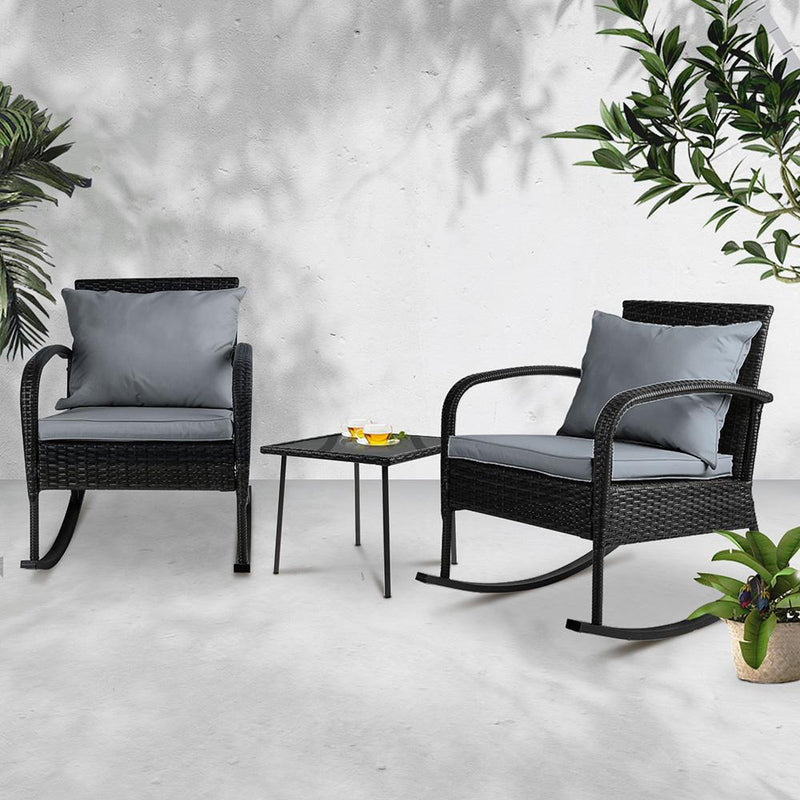 Outdoor 3 Piece Outdoor Chair Rocking Set - Black - Furniture - Rivercity House And Home Co.